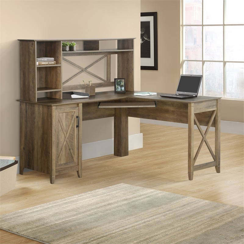 Saint Birch Oxford Engineered Wood Farmhouse Hutch Desk with Cabinet in Brown