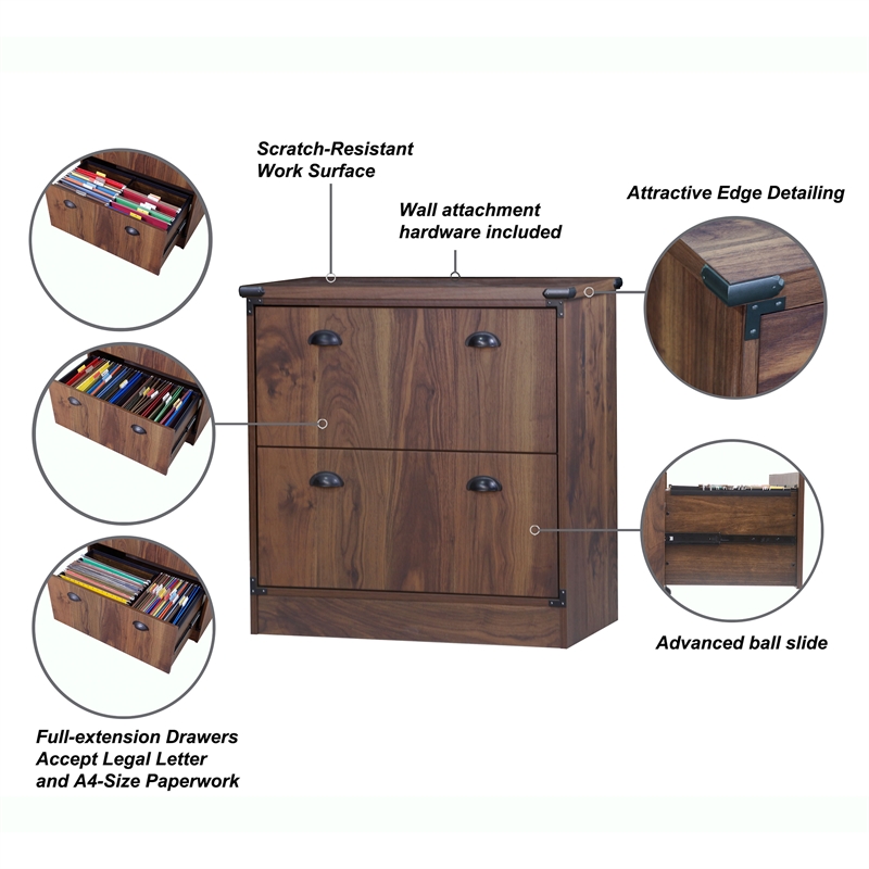 Saint Birch Engineered Wood Contemporary Lateral Filing Cabinet in Dark Walnut