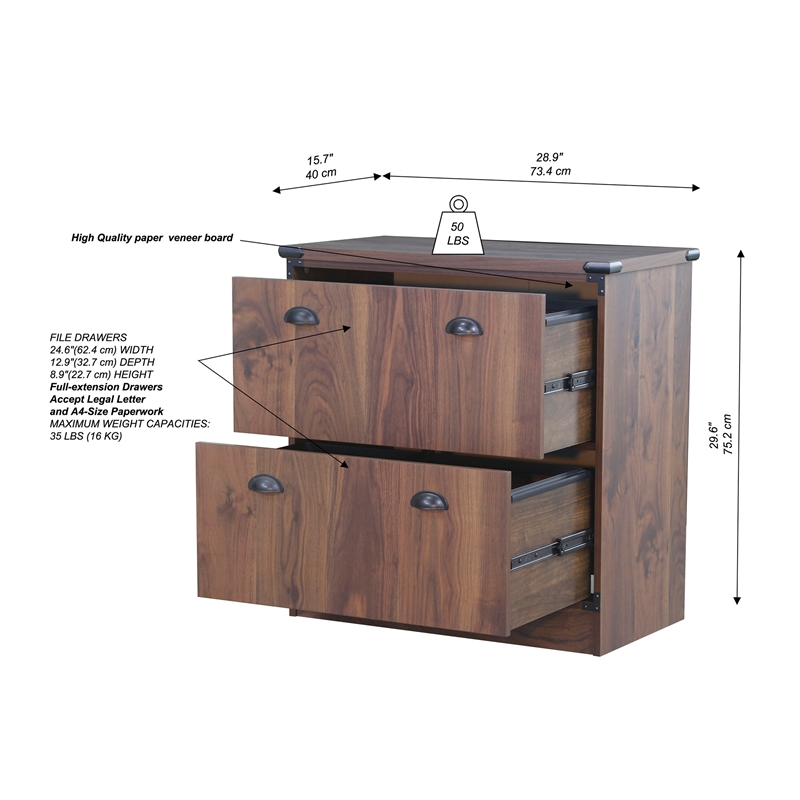 Saint Birch Engineered Wood Contemporary Lateral Filing Cabinet in Dark Walnut