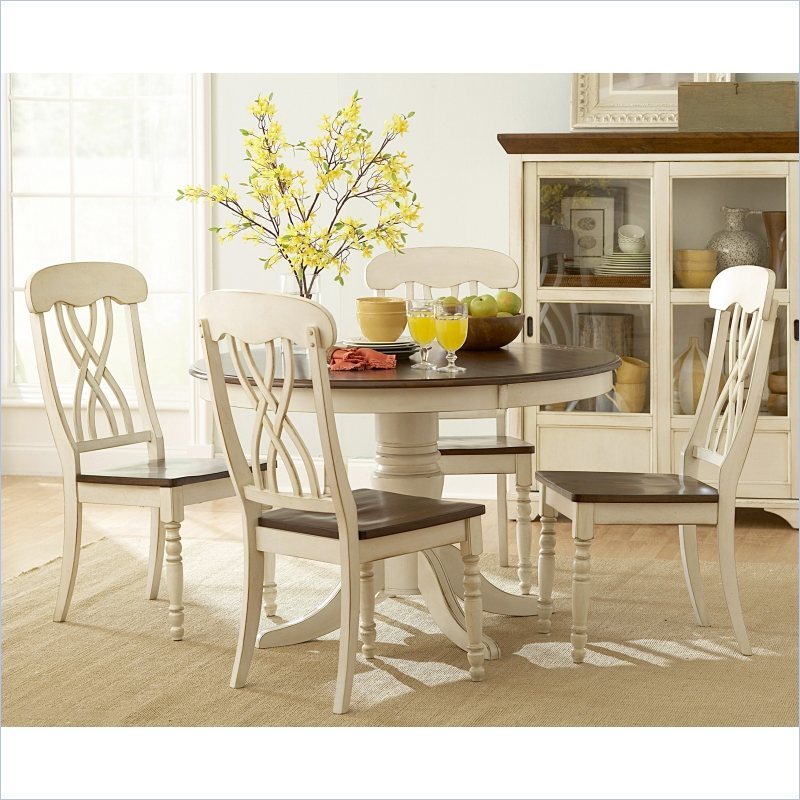 Homelegance Ohana 5 Piece Round Dining Table Set in Antique White and Warm Cherry