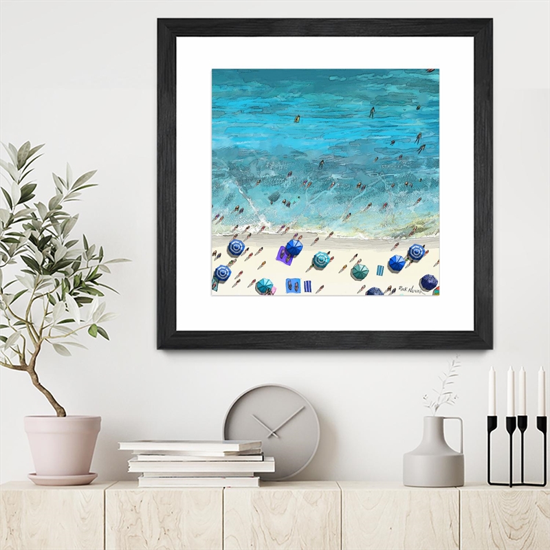 Giant Art 36x36 Hot Summer Beach Matted and Framed in Multi-Color
