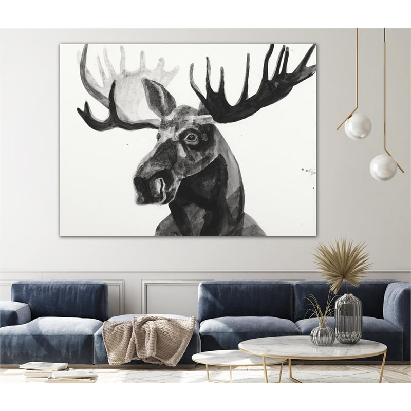 Giant Art 72x54 Watercolor Moose Fine Art Giant Canvas Print in White