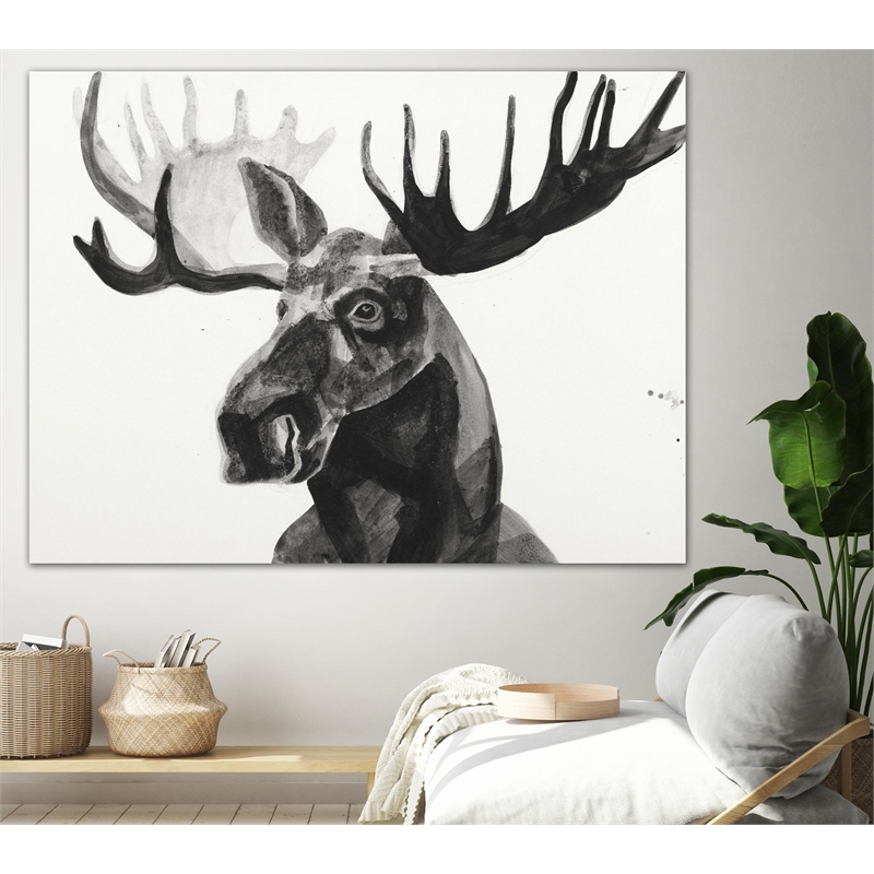 Giant Art 72x54 Watercolor Moose Fine Art Giant Canvas Print in White