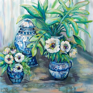 Giant Art 72x72 Chinoiserie Day Fine Art Giant Canvas Print in Multi-Color