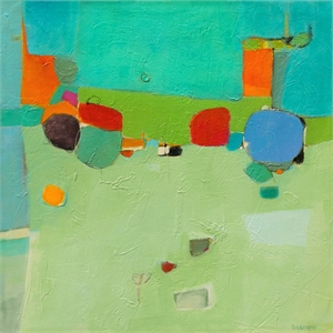 Giant Art 54x54 A Skip and a Roll Fine Art Giant Canvas Print in Turquoise