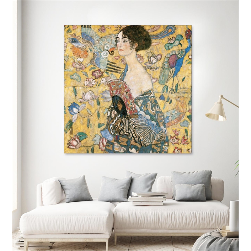 Giant Art 54x54 Woman with Fan Fine Art Giant Canvas Print in Multi-Color