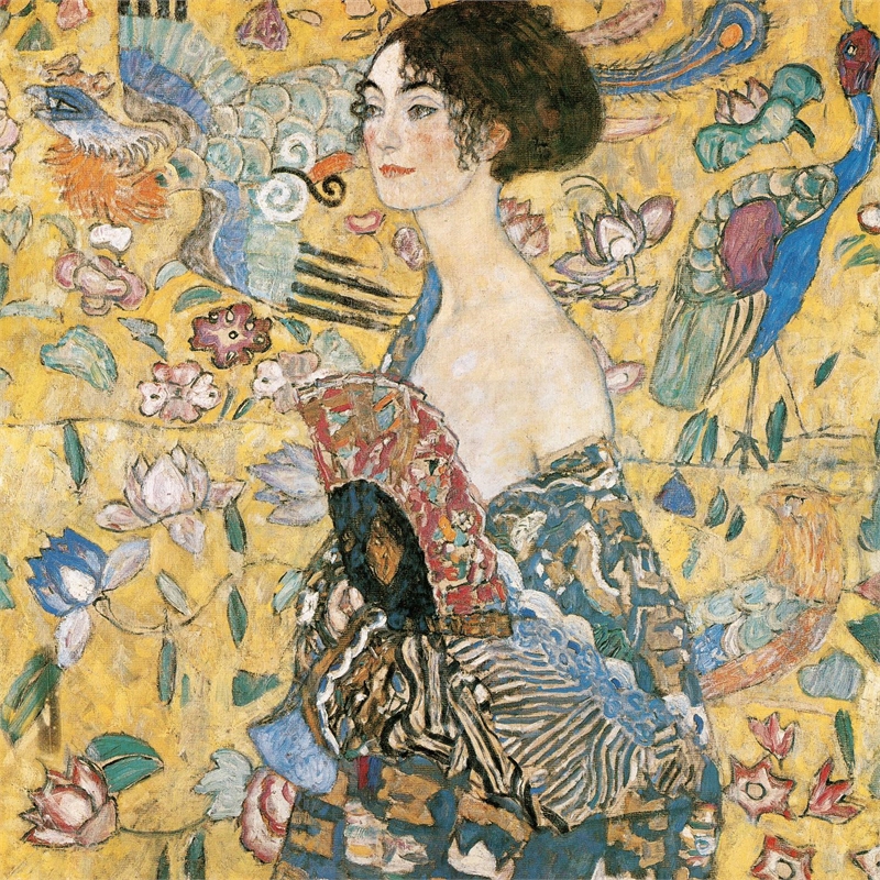 Giant Art 54x54 Woman with Fan Fine Art Giant Canvas Print in Multi-Color