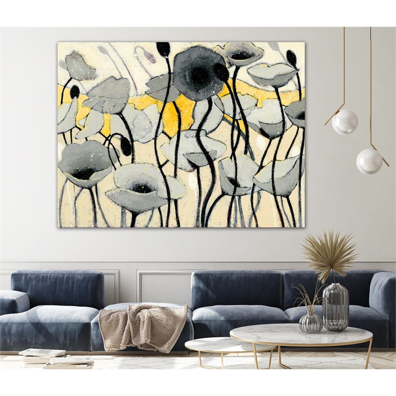 Giant Art 72x54 Snow Day Gray Flower Fine Art Giant Canvas Print in Yellow