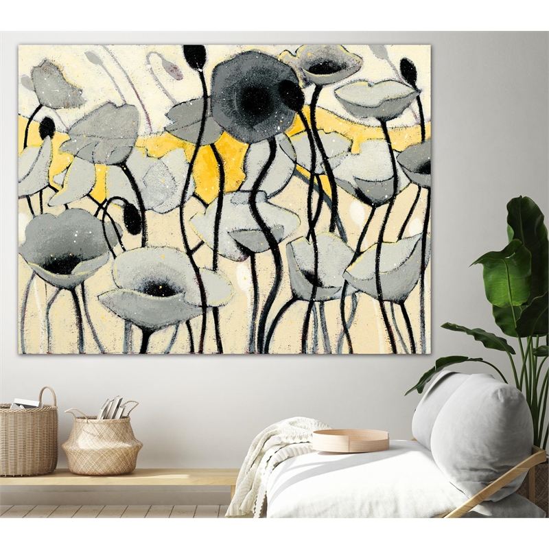 Giant Art 72x54 Snow Day Gray Flower Fine Art Giant Canvas Print in Yellow