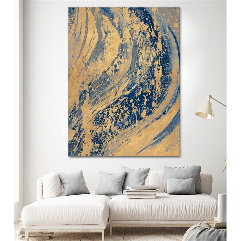 Giant Art 72x54 Blue And Gold Wave Fine Art Giant Canvas Print in Multi-Color