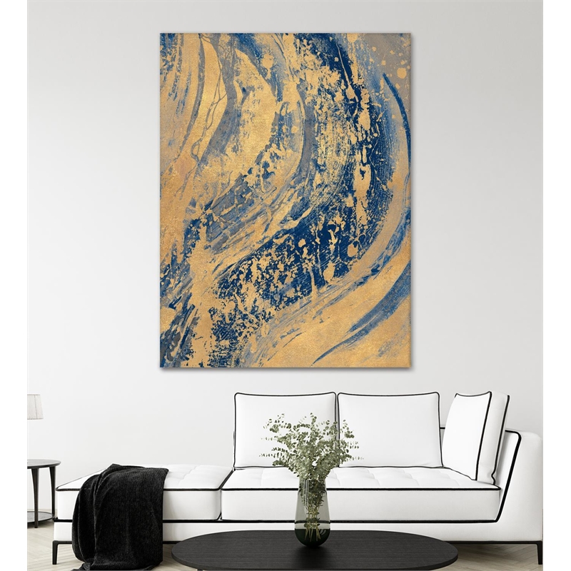 Giant Art 72x54 Blue And Gold Wave Fine Art Giant Canvas Print in Multi-Color