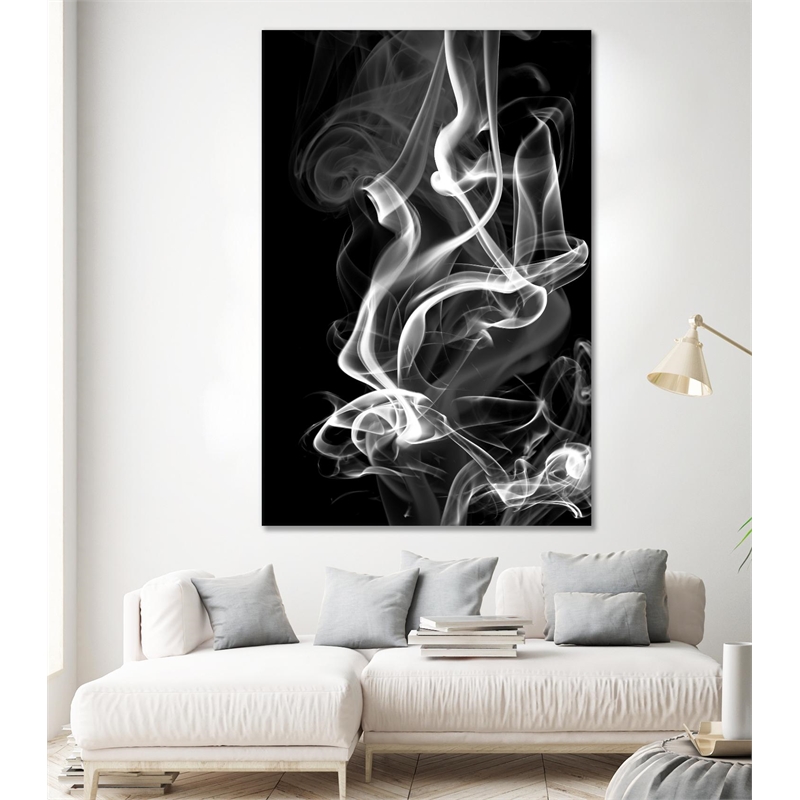 Giant Art 84x54 Black Smoke Abstract Fine Art Giant Canvas Print in White