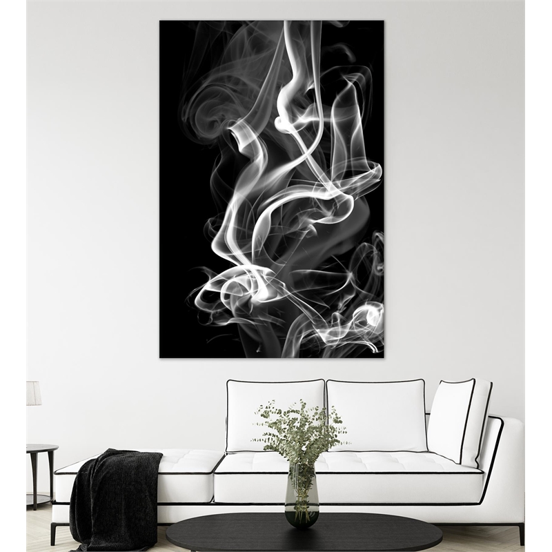 Giant Art 84x54 Black Smoke Abstract Fine Art Giant Canvas Print in White