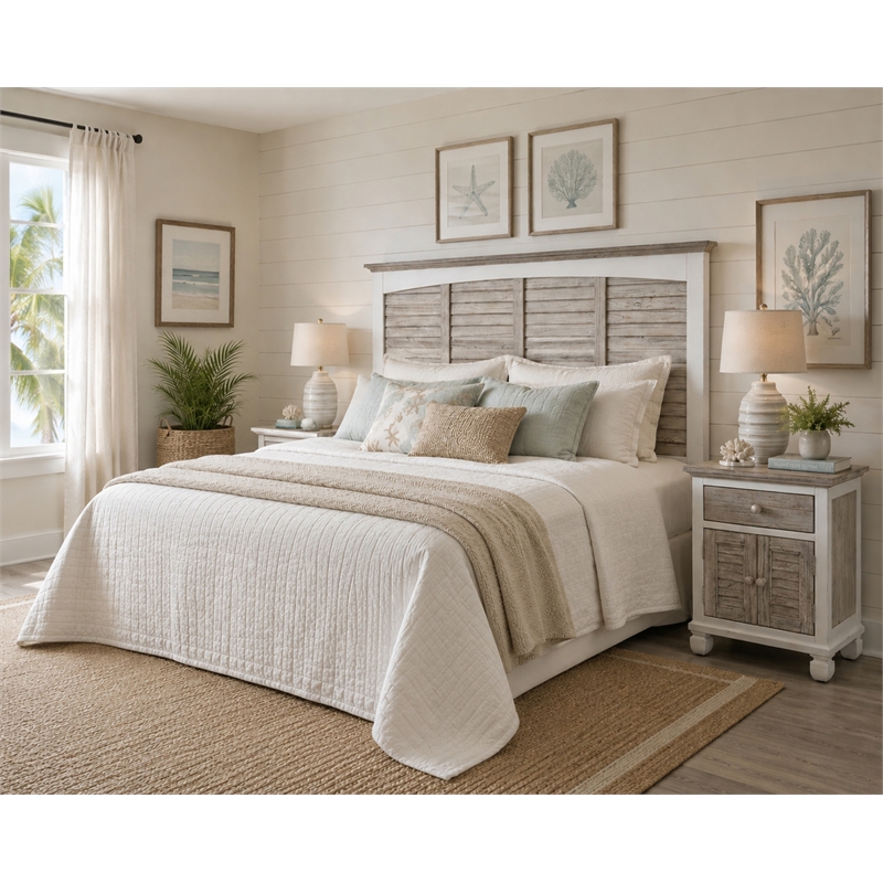 Sea Wind Florida Islamorada Wood King Headboard in Gray/White