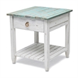 Sea Wind Florida Picket Fence Wood End Table with Drawer in White/Blue