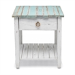 Sea Wind Florida Picket Fence Wood End Table with Drawer in White/Blue