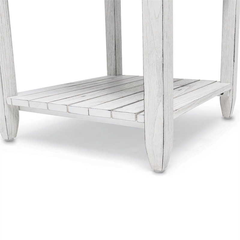 Sea Wind Florida Picket Fence Wood End Table with Drawer in White/Blue