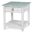 Sea Wind Florida Picket Fence Wood End Table with Drawer in White/Blue