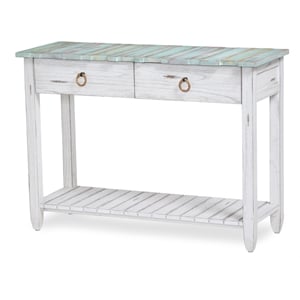 Sea Wind Florida Picket Fence Wood Console Table with Drawers in White/Blue