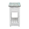 Sea Wind Florida Picket Fence Wood Chairside Table with Drawer - Blue