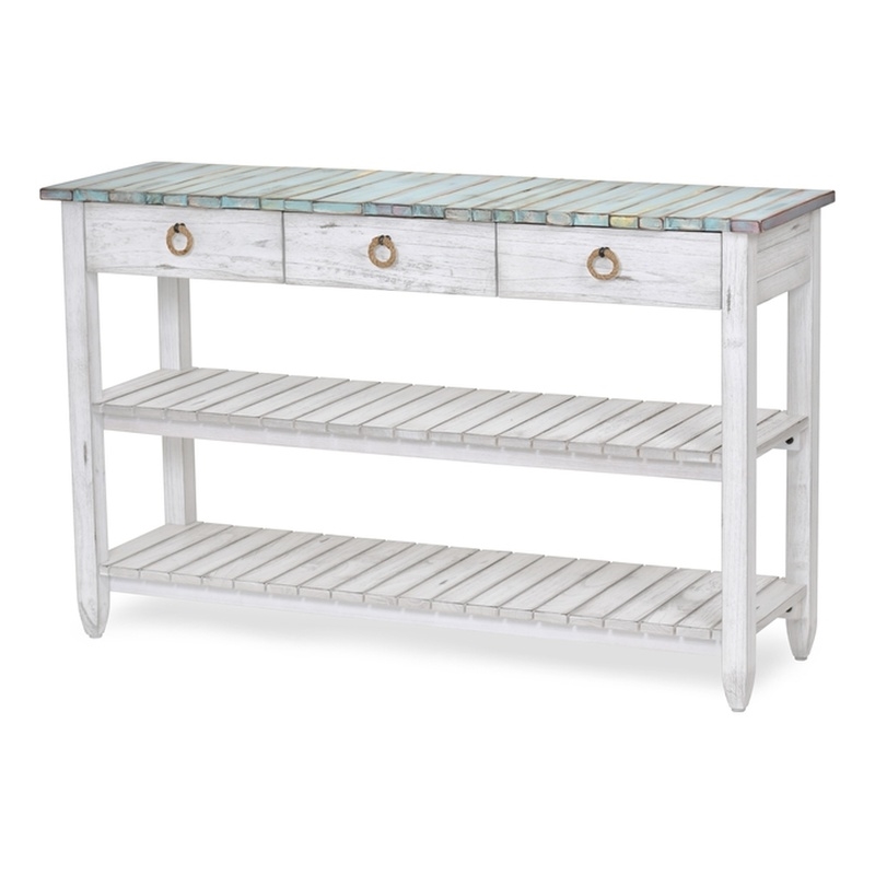 Sea Wind Florida Picket Fence Wood Entertainment Center with Drawers in Blue