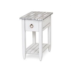 Sea Wind Florida Picket Fence Wood Chairside Table with Drawer in White/Gray