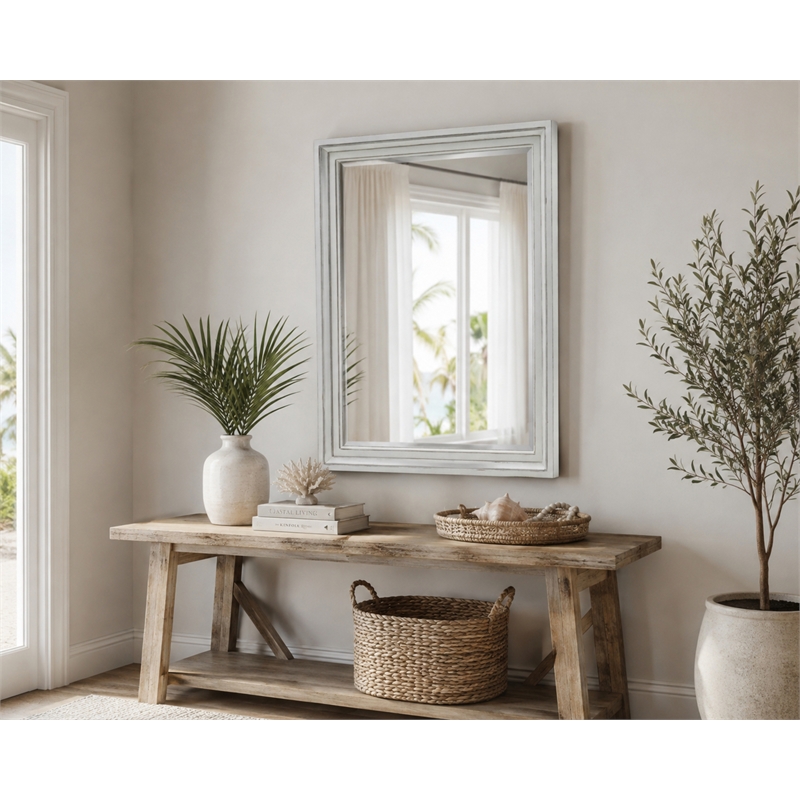 Sea Wind Florida Monaco Rectangle Coastal Wood Mirror in White