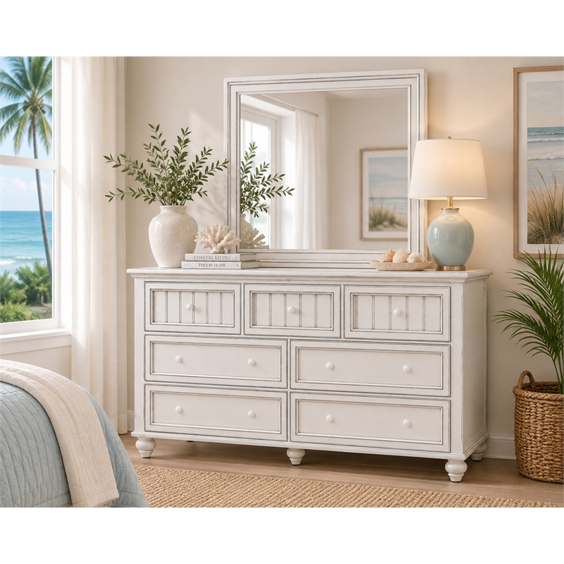 Sea Wind Florida Monaco Rectangle Coastal Wood Mirror in White