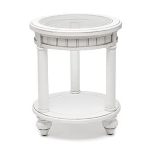 Sea Wind Florida Monaco Round Wood End Table with Glass Top in White