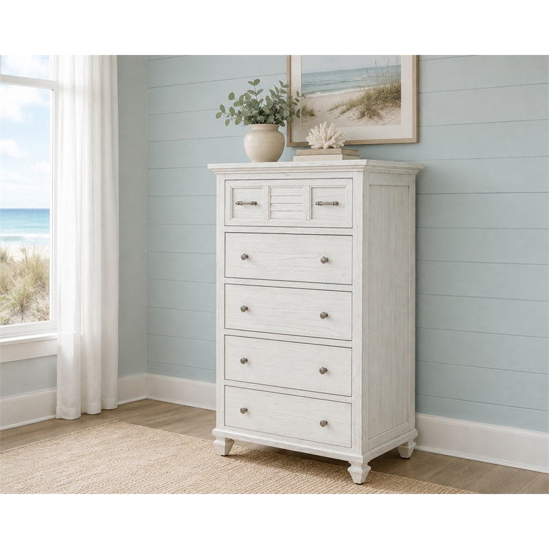 Sea Wind Florida Surfside Wood Chest with 5 Drawers in White