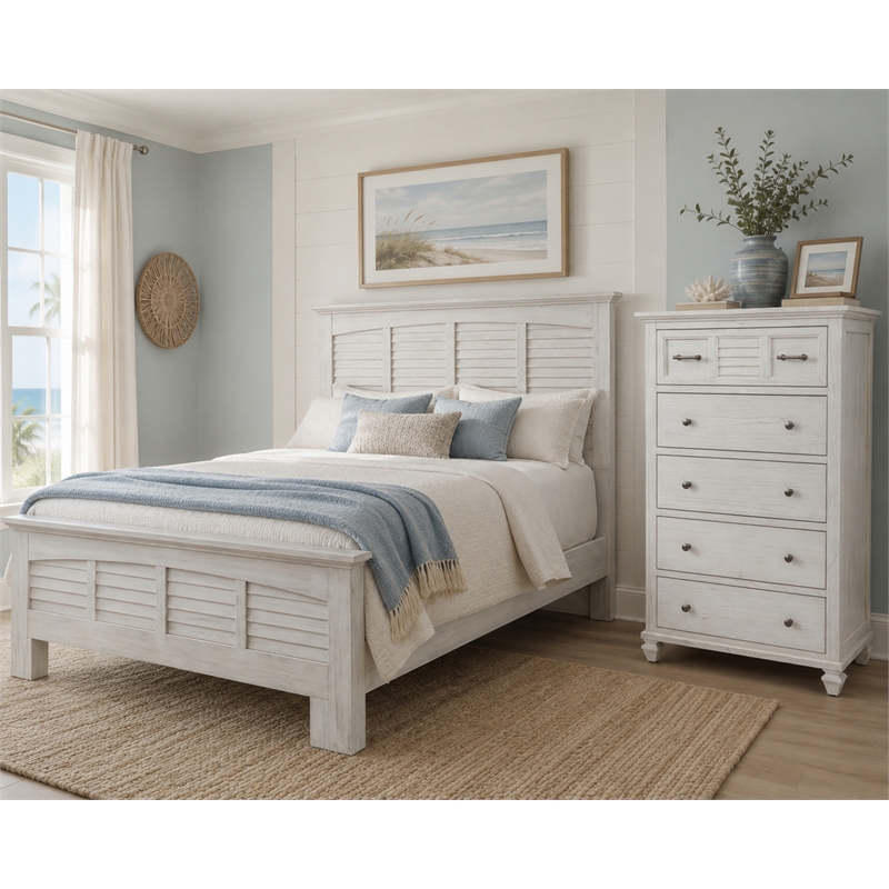 Sea Wind Florida Surfside Wood Chest with 5 Drawers in White