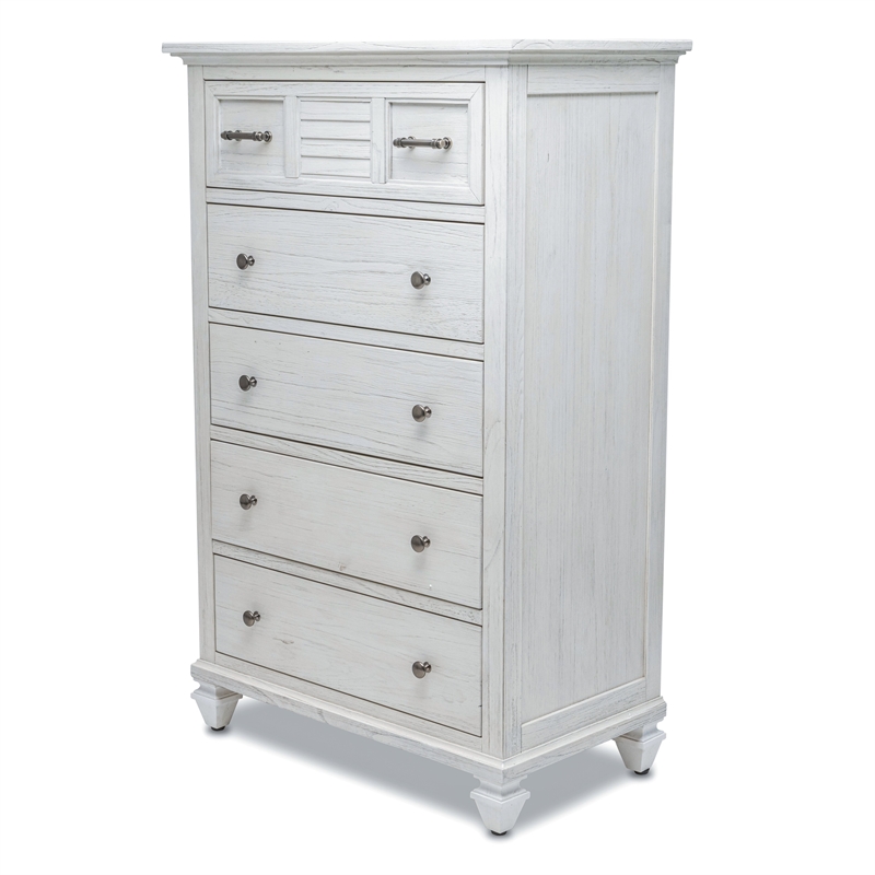 Sea Wind Florida Surfside Wood Chest with 5 Drawers in White