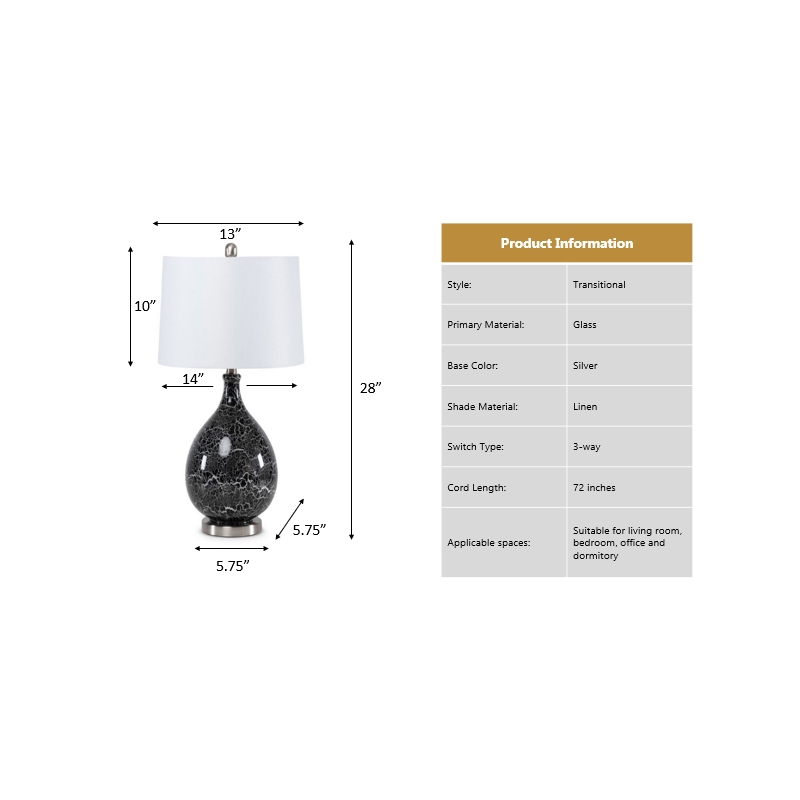 Lux Lighting  Glass Grey/Silver Timeless Table Lamps (Set of 2) 3-Way Switch