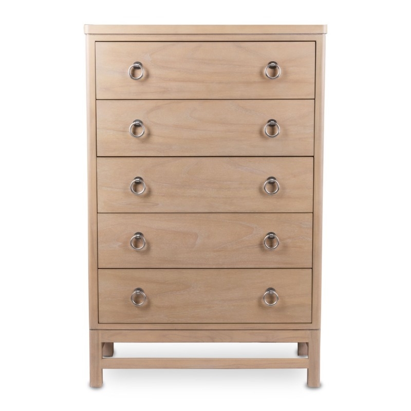 Monterey Solid Wood Tan Coastal Modern 5 Drawer Chest in Brown