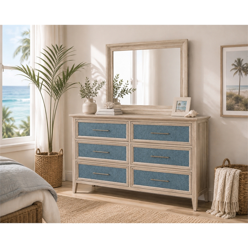 Sea Winds Trading Sea Winds Ocean Isles Mirror in Aged Ivory - Blue - Wood