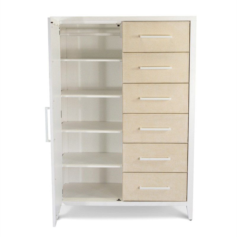 Sea Winds Trading Miramar Woven Mirrored Door Chest in Sand & Stark White