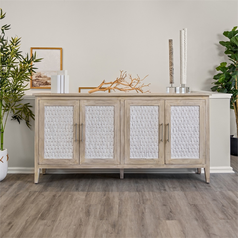 Sea Winds Tahiti - 4-Door Credenza - Coastal White - Wood - Piece Furniture