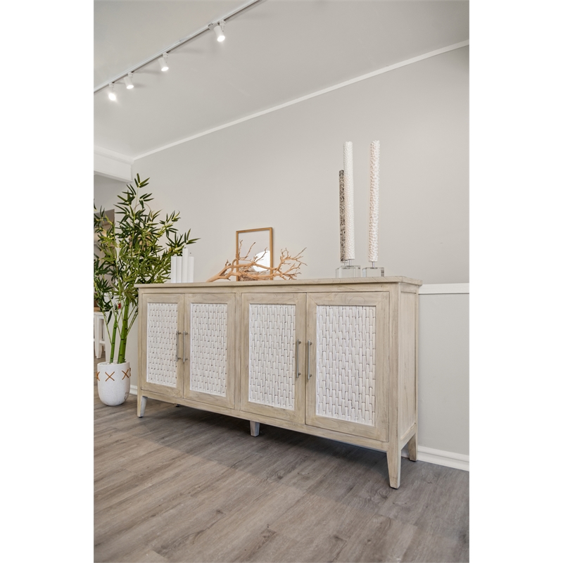 Sea Winds Tahiti - 4-Door Credenza - Coastal White - Wood - Piece Furniture