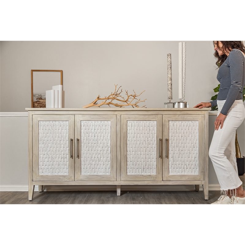 Sea Winds Tahiti - 4-Door Credenza - Coastal White - Wood - Piece Furniture