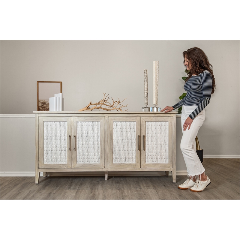 Sea Winds Tahiti - 4-Door Credenza - Coastal White - Wood - Piece Furniture