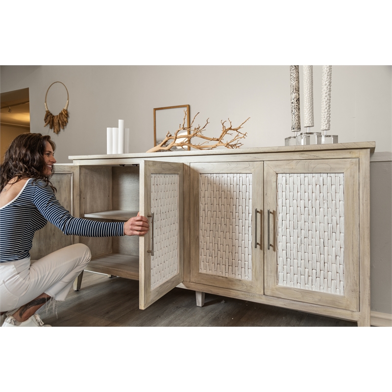 Sea Winds Tahiti - 4-Door Credenza - Coastal White - Wood - Piece Furniture