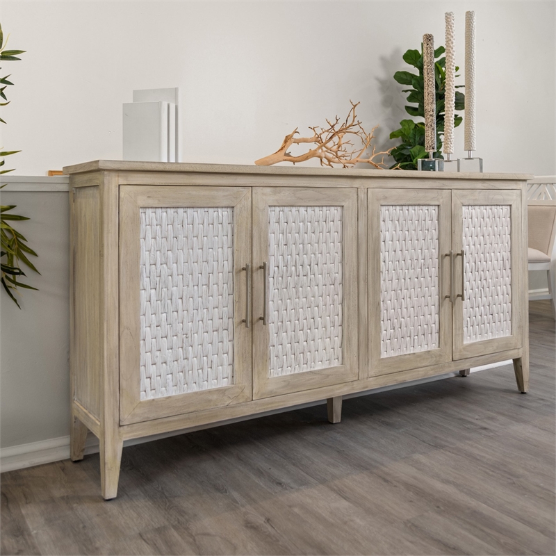 Sea Winds Tahiti - 4-Door Credenza - Coastal White - Wood - Piece Furniture
