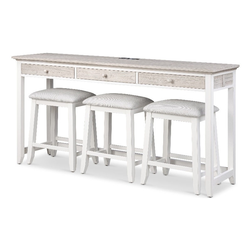 Sea Winds Islamorada - 3-Drawer Console and 3 Stools - White - Wood