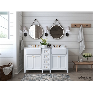Ancerre Designs Adeline 60&quot Farmhouse Wood Bathroom Vanity Set in White