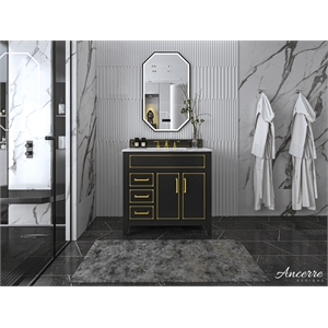 Ancerre Designs Aspen 36&quot Transitional Wood Bathroom Vanity Set in Black Onyx