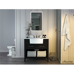 Ancerre Designs Hayley 36&quot Farmhouse Wood Bathroom Vanity Set in Black Onyx