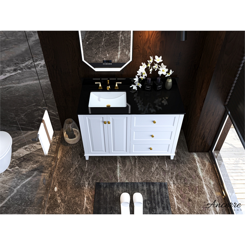 Ancerre Designs Hannah Left Basin Bathroom Vanity Set w/ Gold Hardware in White