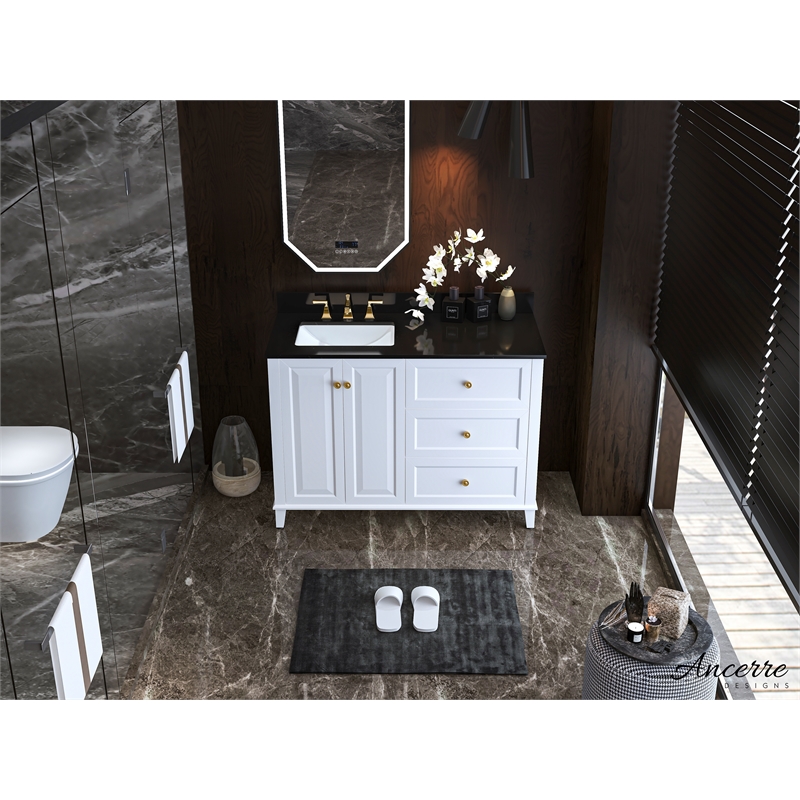 Ancerre Designs Hannah Left Basin Bathroom Vanity Set w/ Gold Hardware in White