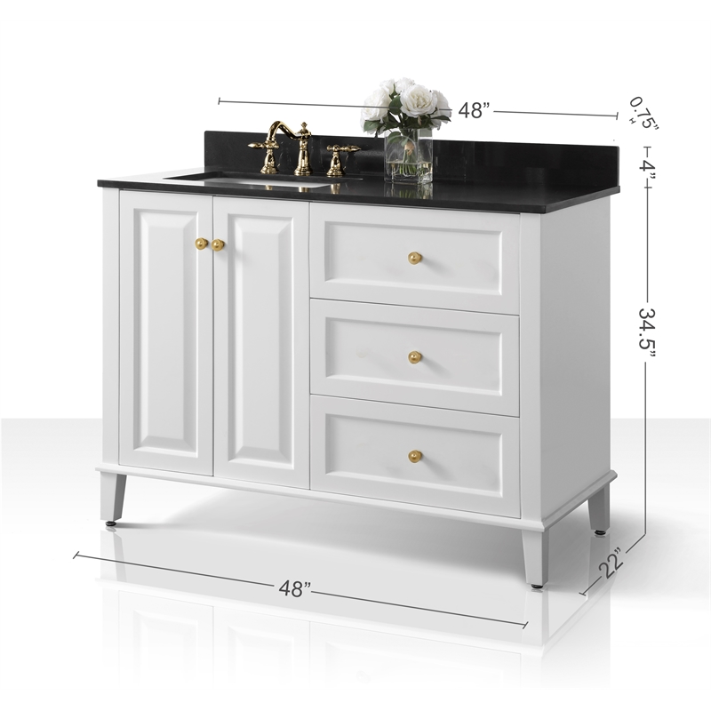 Ancerre Designs Hannah Left Basin Bathroom Vanity Set w/ Gold Hardware in White