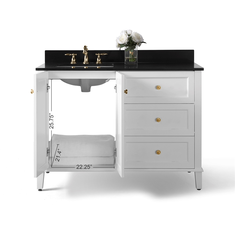 Ancerre Designs Hannah Left Basin Bathroom Vanity Set w/ Gold Hardware in White